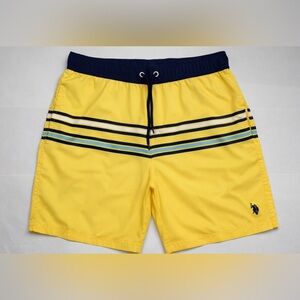 U.S. Polo Assn. Men's Swim Shorts Yellow Striped Beach Summer UPF50 Protection M